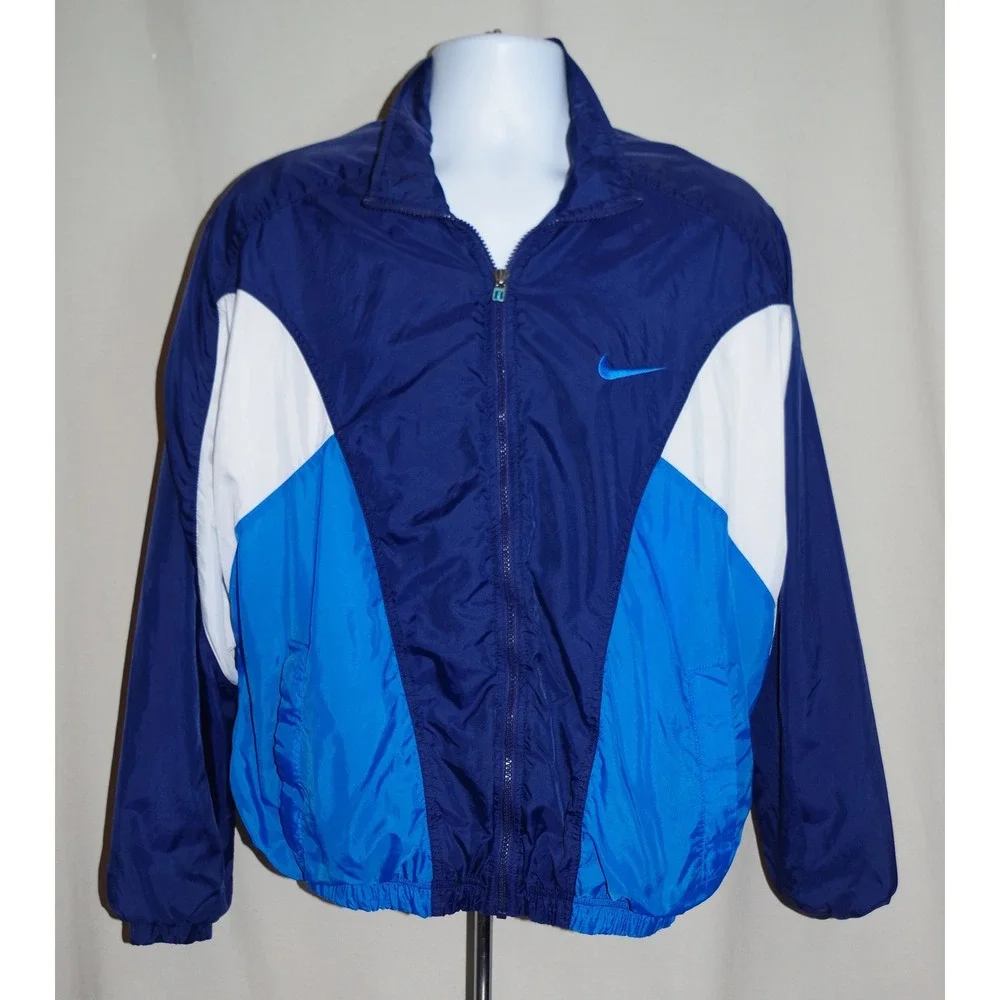 Vintage Nike Windbreaker Jacket Mens Large Blue White Colorblock Full Zip 90s